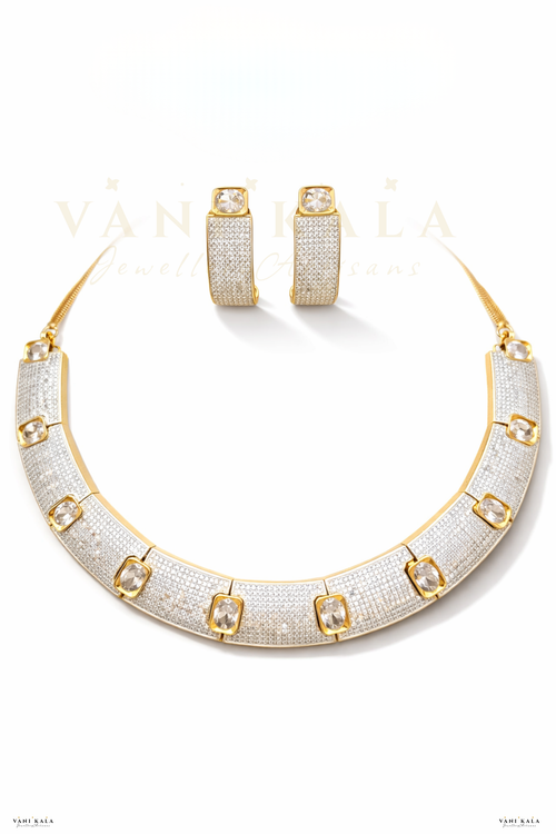 Golden Collar AD + Moissanite Necklace Set