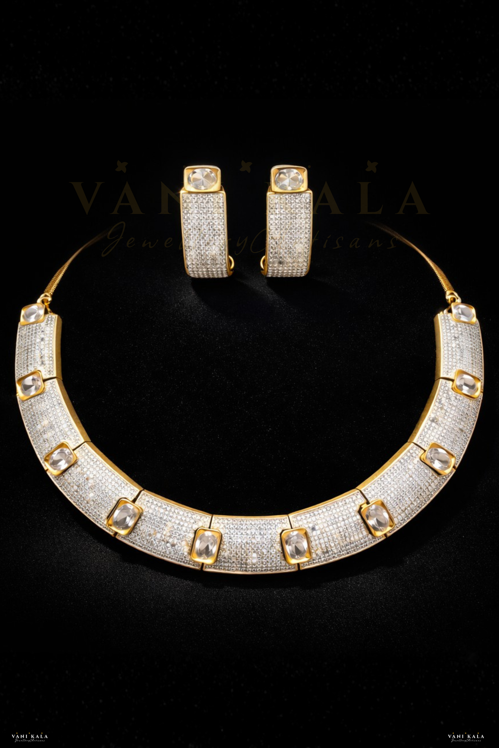Golden Collar AD + Moissanite Necklace Set